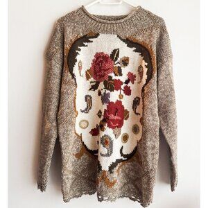 Vintage Bianca Ramie Cotton Floral Grandma Core Pullover Sweater M